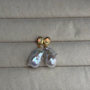 Aurora Flawless Baroque Pearl & Opal Drop Earrings – S925 Sterling Silver
